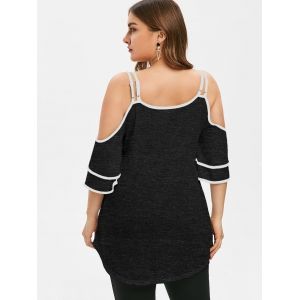 

Plus Size Keyhole Open Shoulder Sequins T-shirt, Black