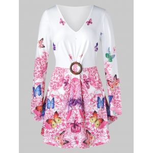 

Plus Size Butterfly Printed Top, White