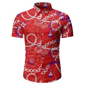 

Tassel Chain Pattern Button Up Shirt, Red