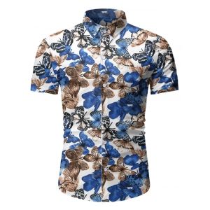 

Butterfly Pattern Button Short Sleeves Shirt, White