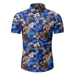 

Butterfly Pattern Button Short Sleeves Shirt, Blue