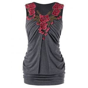 

Plus Size Embroidered Ruched Tank Top, Gray