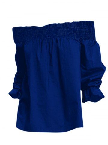 

Bowknot Back Poet Sleeve Off Shoulder Plus Size Blouse, Blue