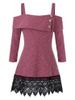 Plus Size Guipure Lace Cold Shoulder Foldover Knit Tee -  