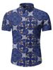 T-shirt Vintage Boutonné Imprimé à Manhces Courtes - Bleu Lapis M