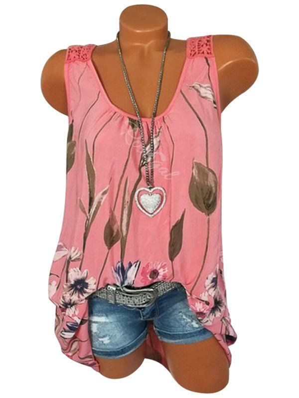 

Plus Size Lace Crochet Floral Tank Top, Watermelon pink