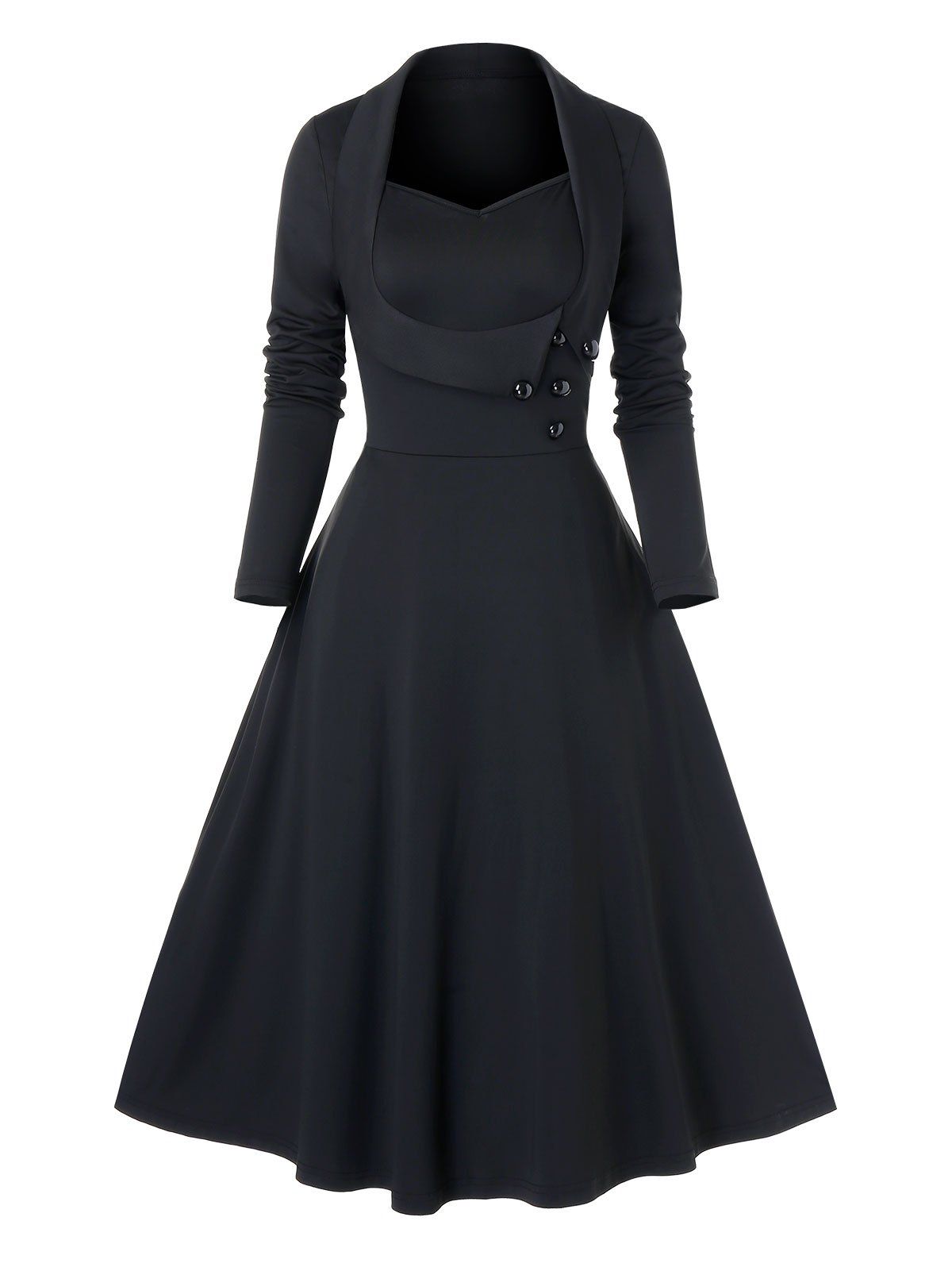 

Mock Button Faux Twinset Vintage Midi Dress, Black