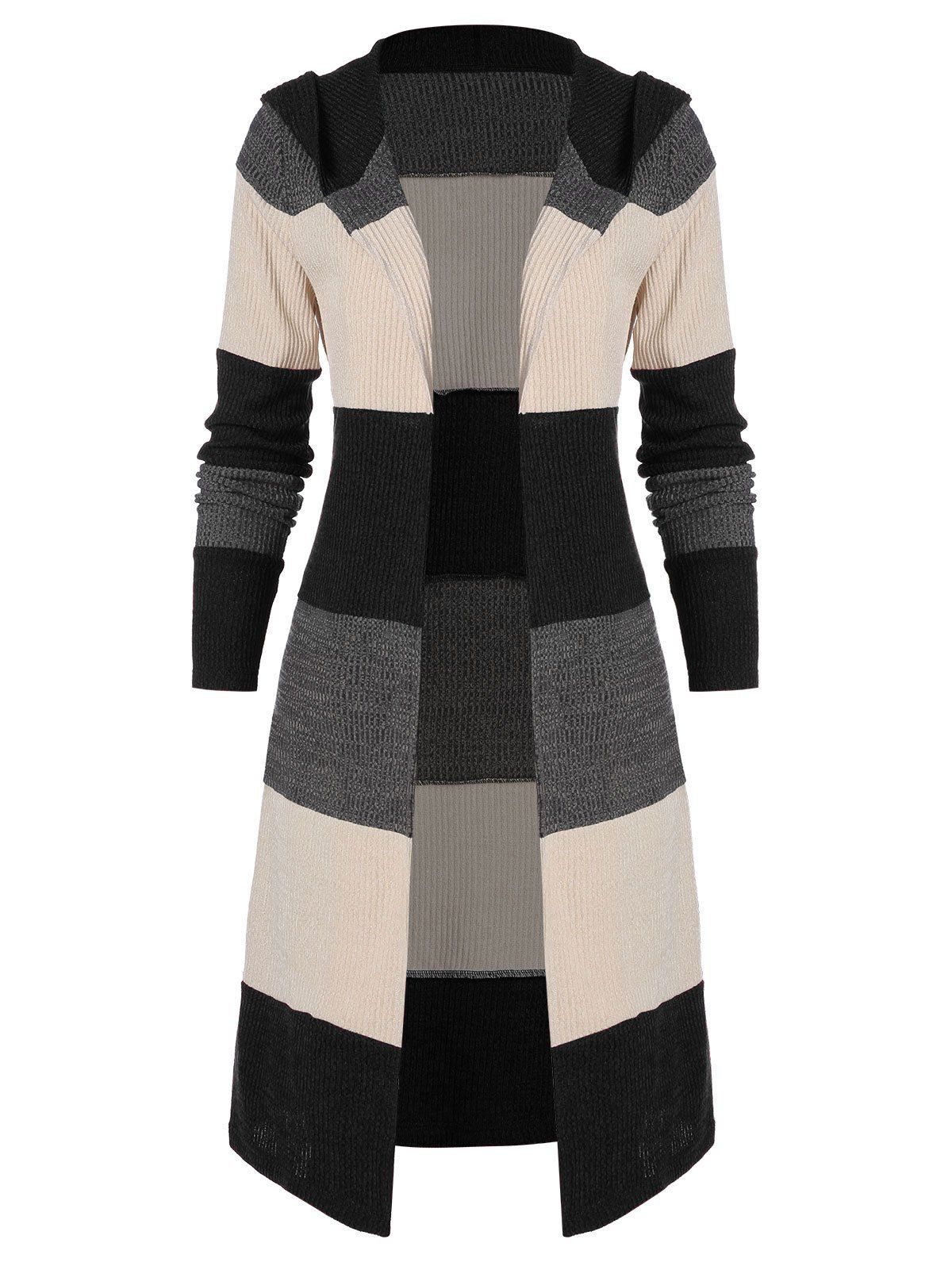 

Hooded Colorblock Open Front Cardigan, Multi-b