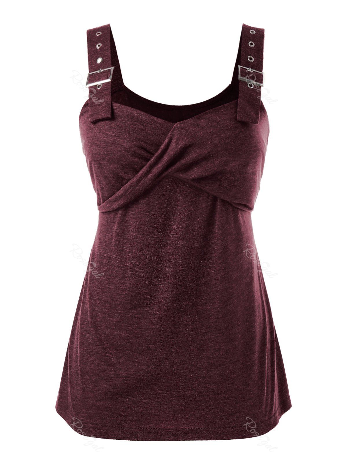 

Plus Size Space Dye Eyelet Buckle Tank Top, Red wine