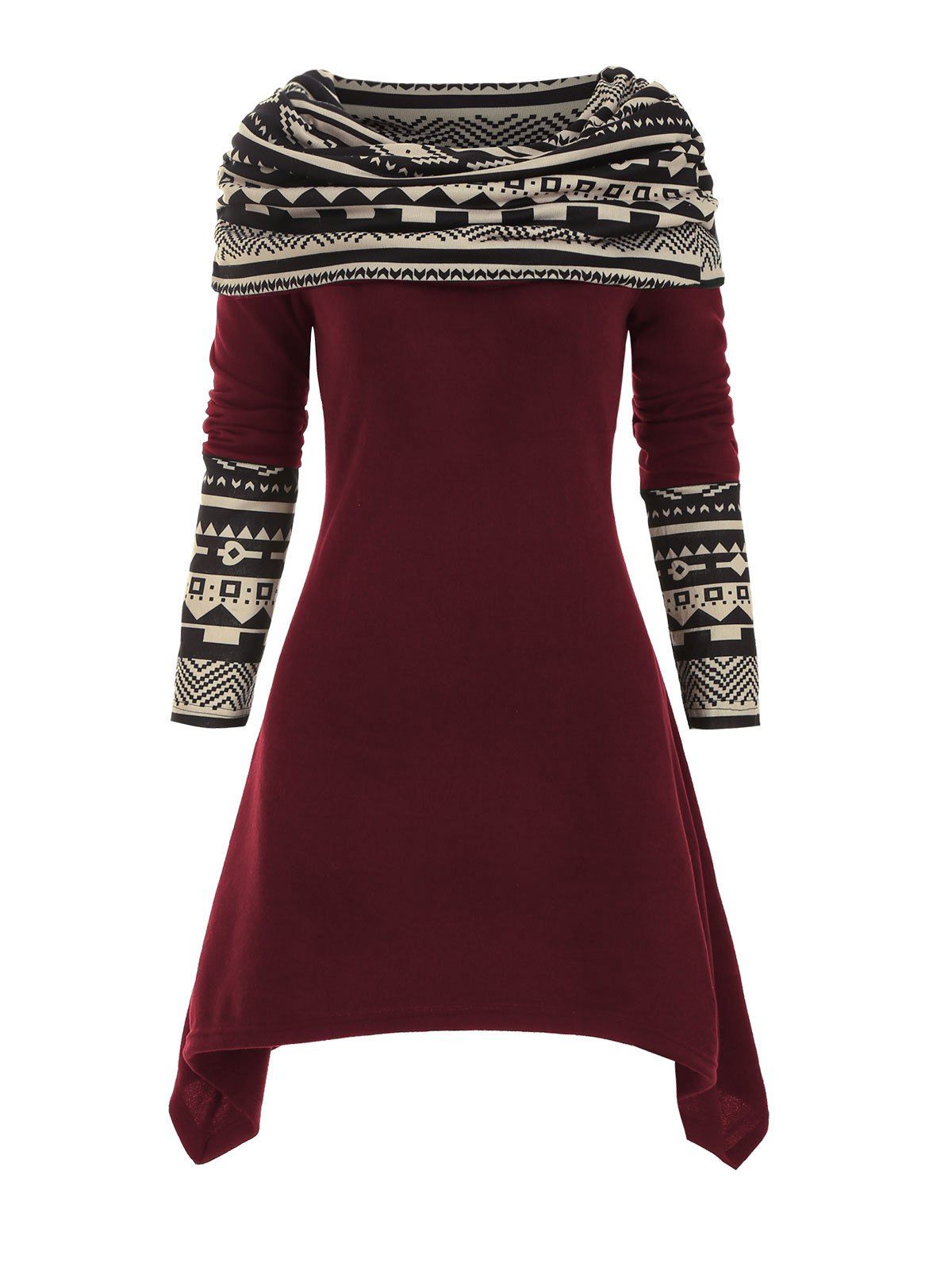 

Multiway Geometric Handkerchief Knitted Dress, Red wine