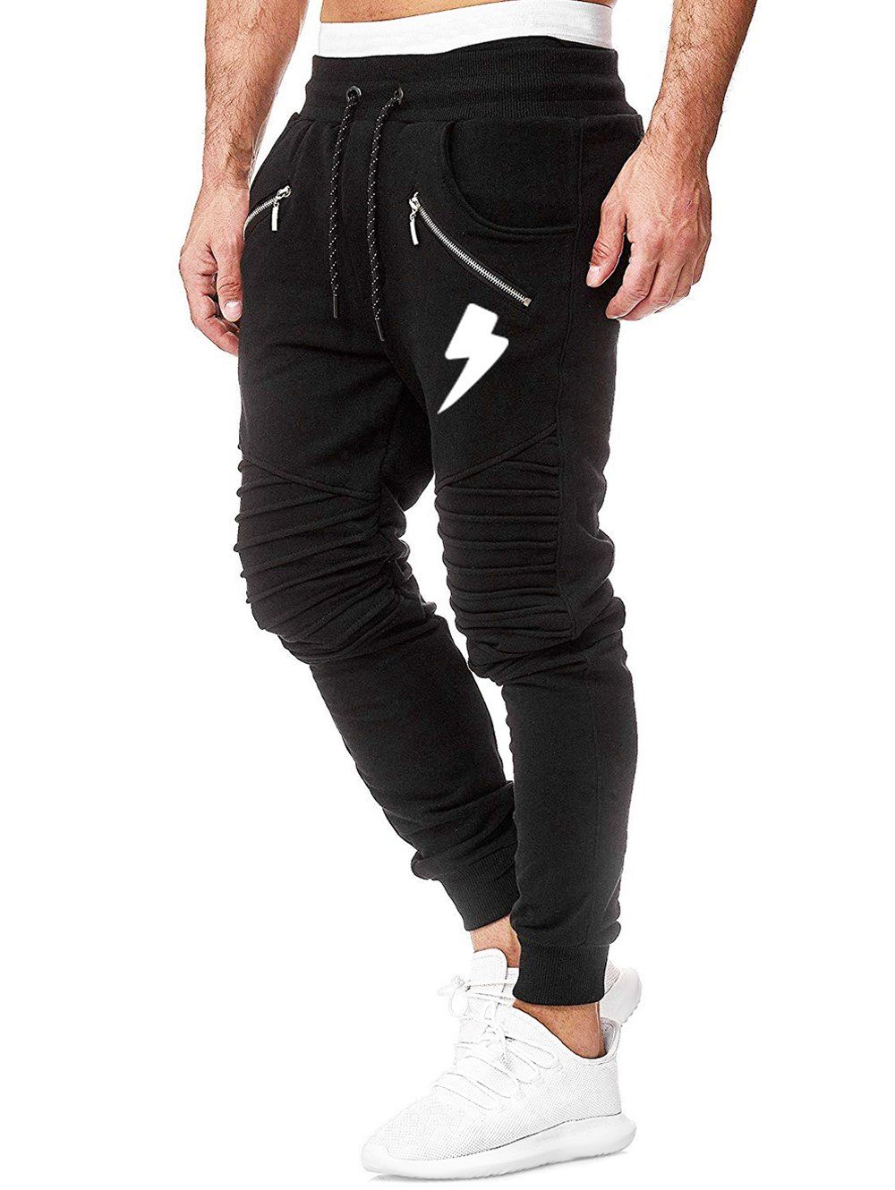 

Drape Panel Print Casual Jogger Pants, Black