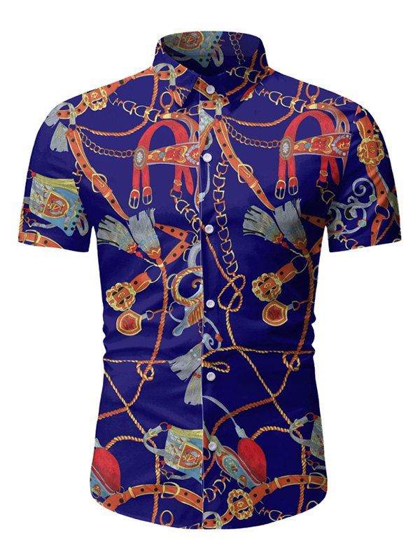 

Chain Tassel Pattern Short Sleeves Shirt, Blue