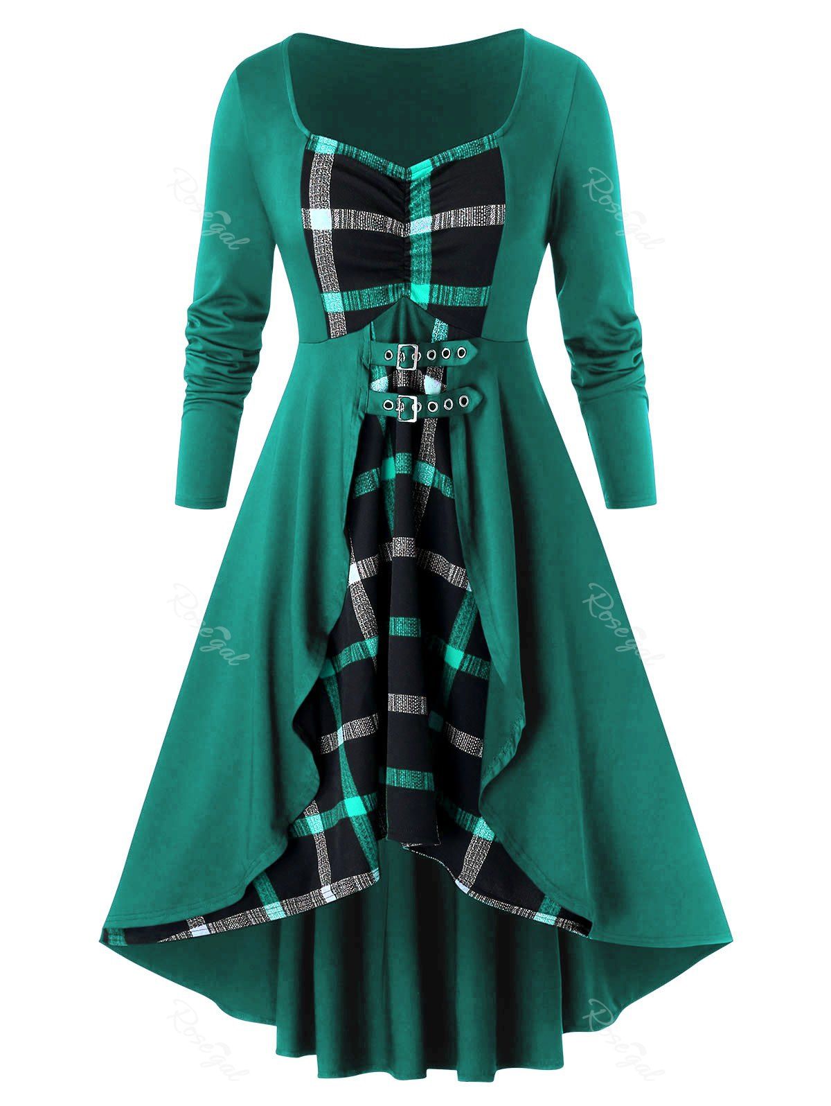 

Plus Size Plaid High Low Dress, Medium turquoise