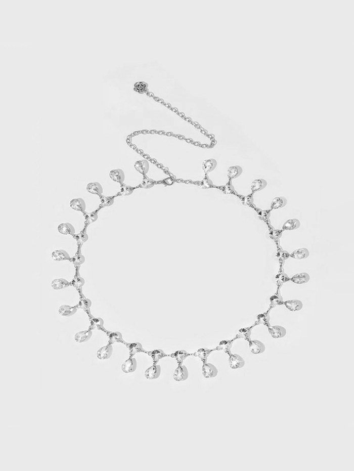 

Water Drop Rhinestone Metal Dress Waist Chain, Silver