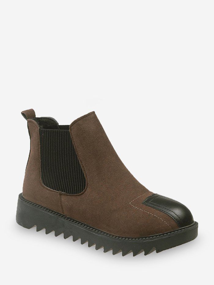 

PU Leather Insert Suede Ankle Boots, Dark khaki