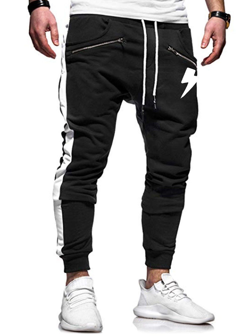 

Lightning Print Casual Jogger Pants, White