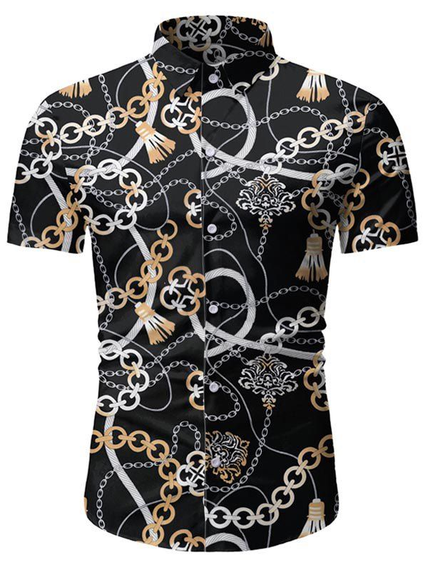 

Tassel Chain Pattern Button Up Shirt, Black
