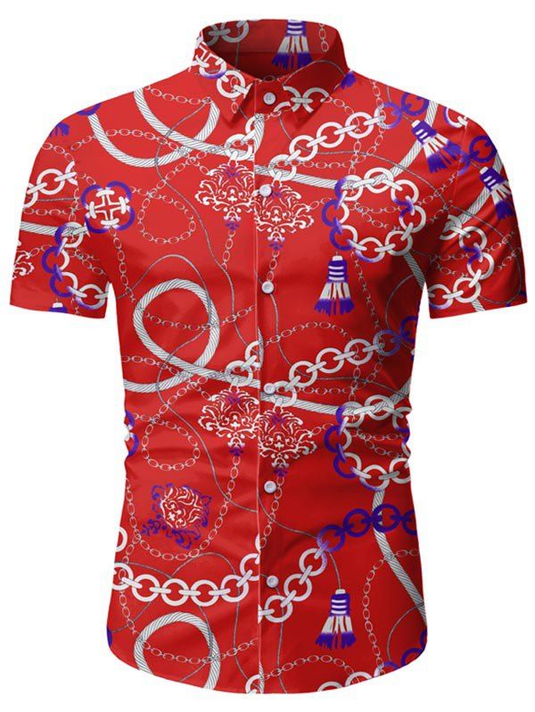 Unique Tassel Chain Pattern Button Up Shirt  