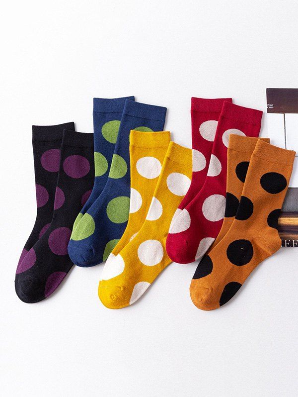 

5Pairs Polka Dot Print Colorblock Socks Set, Multi-a