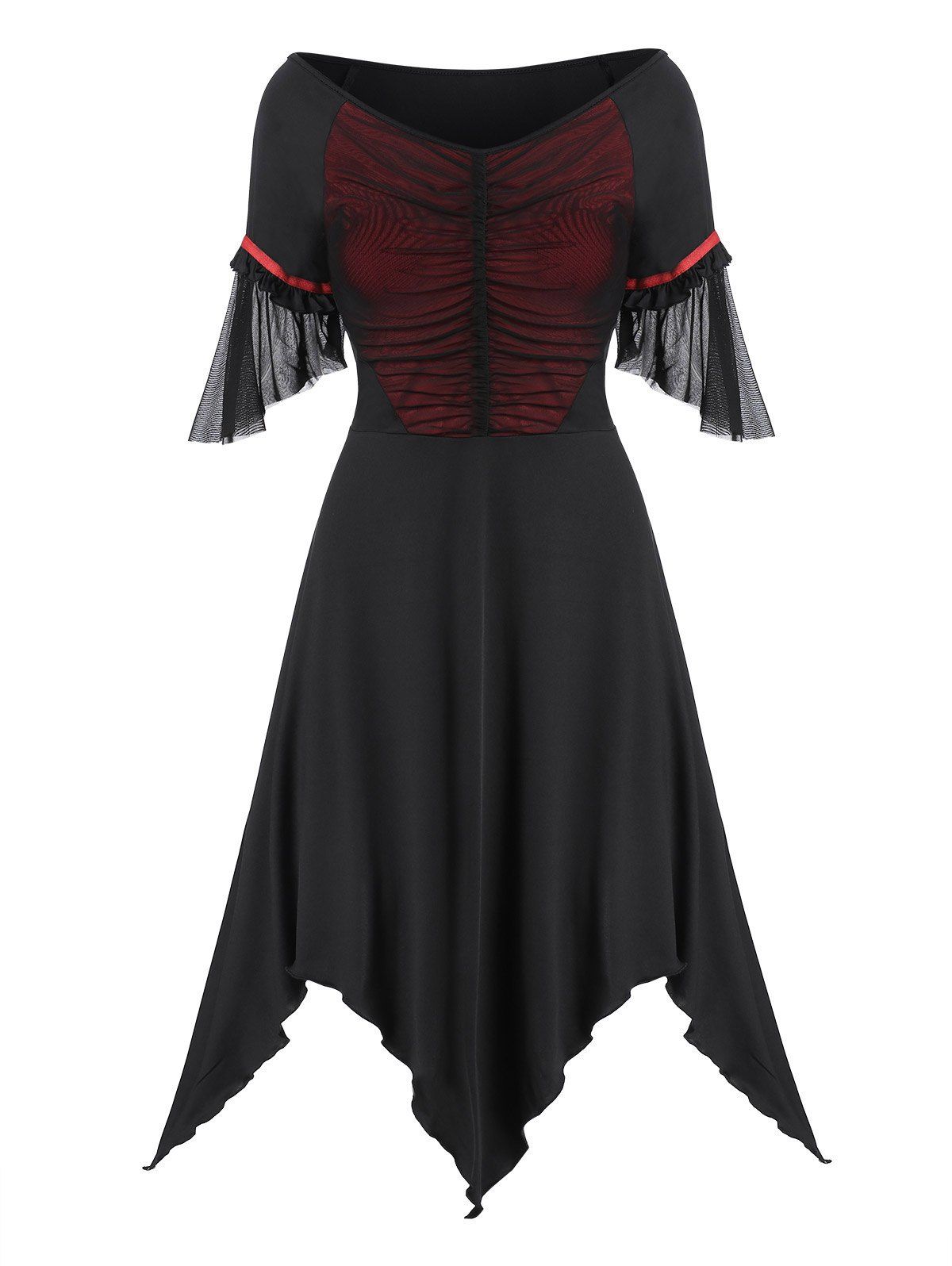 

Ruched Butterfly Sleeve Asymmetrical Dress, Black