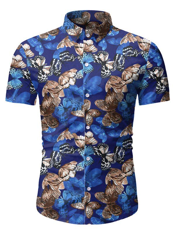 

Butterfly Pattern Button Short Sleeves Shirt, Blue