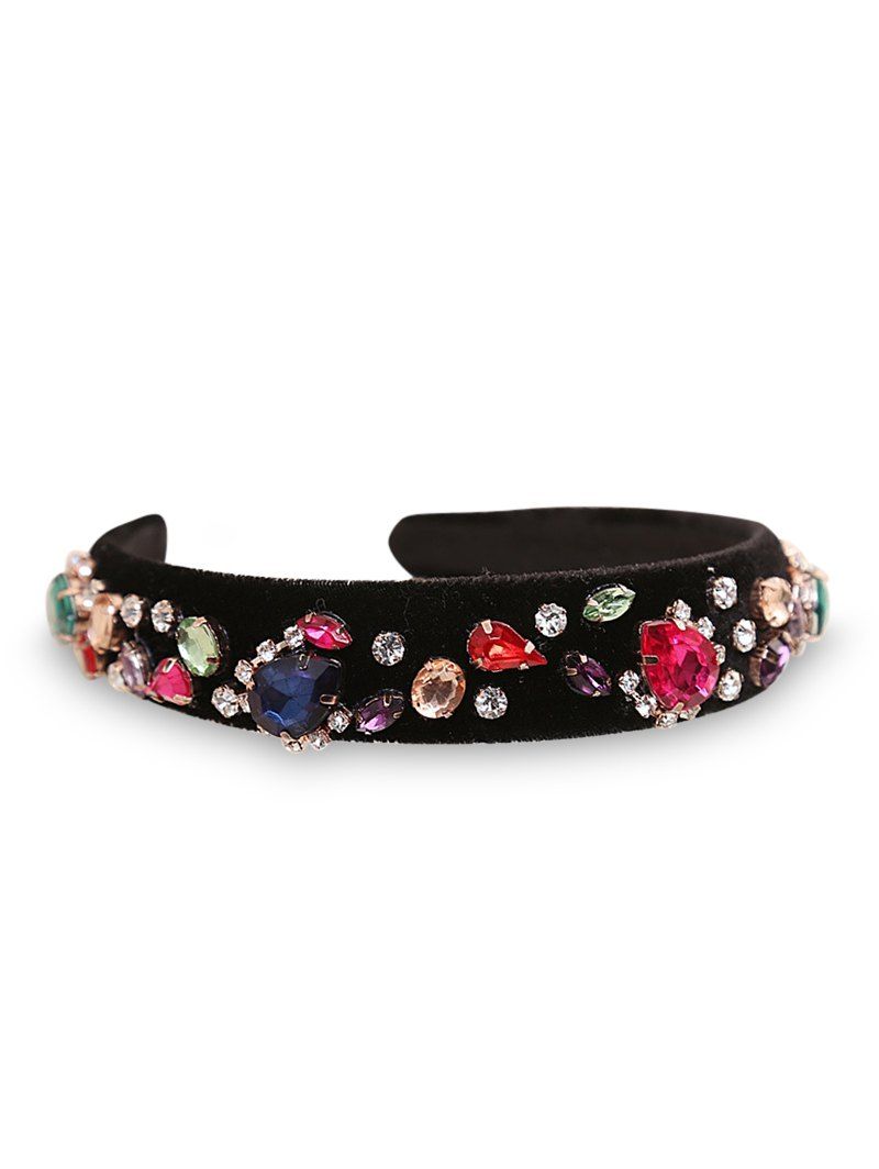 

Baroque Teardrop Rhinestone Wide Velour Hairband, Black