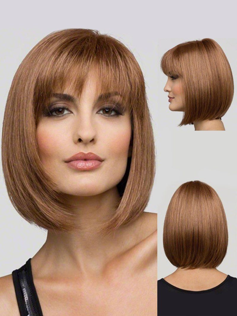 

Medium See-through Bang Straight Synthetic Bob Wig, Tiger orange