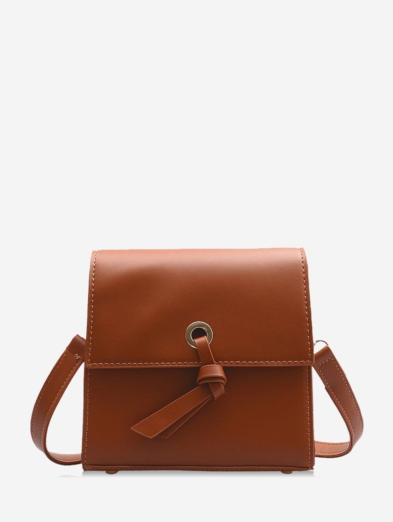 

Knot Accent Mini Leather Crossbody Bag, Light brown