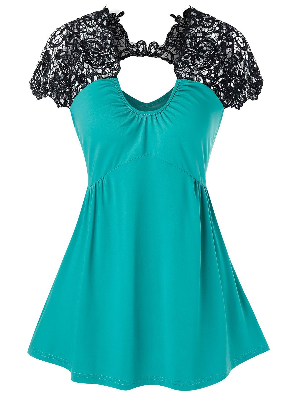 

Lace Insert Flare Tank Top, Turquoise