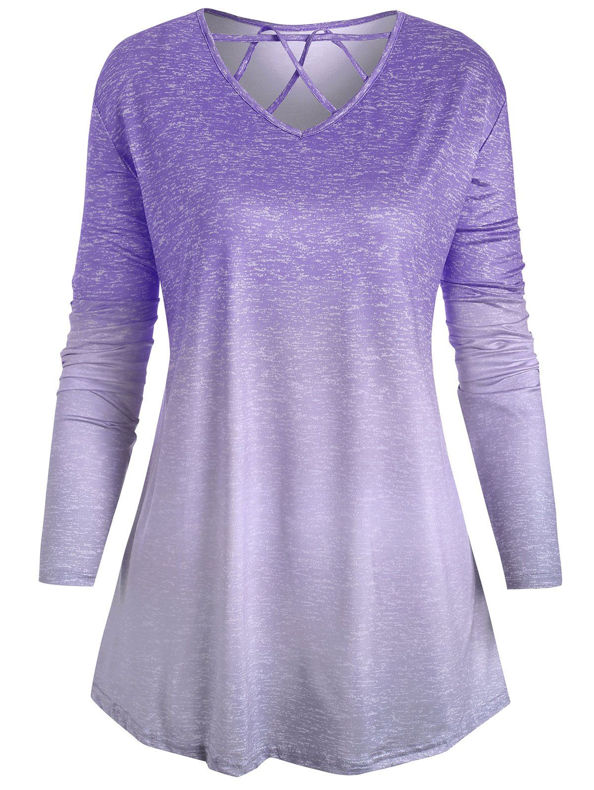 

V Neck Ombre Lattice Plus Size Top, Gray cloud