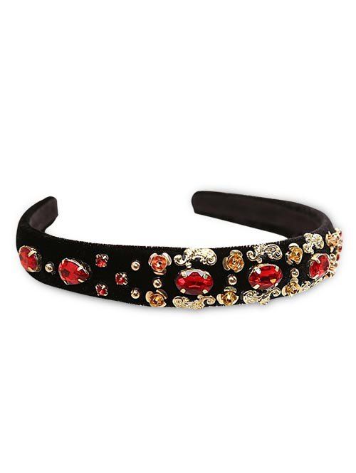 

Rhinestone Geometric Velour Wide Hairband, Black