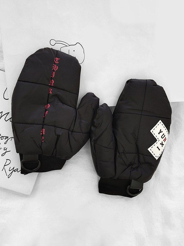 

Winter Letter Patchwork Warm Mitten Gloves, Black