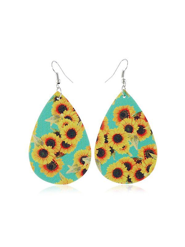 

Sunflower Pattern Leather Water Drop Earrings, Multi-a