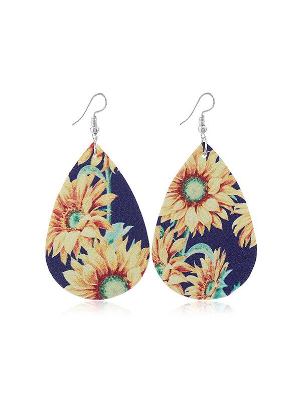 

Sunflower Pattern Leather Water Drop Earrings, Multi-b