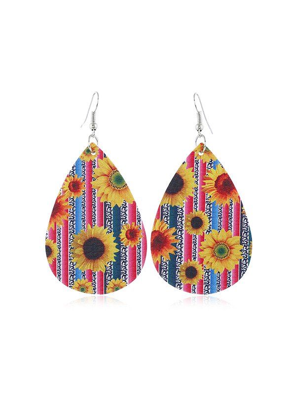 

Sunflower Pattern Leather Water Drop Earrings, Multi-c
