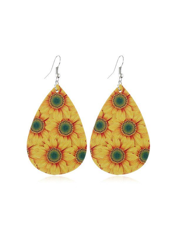 

Sunflower Pattern Leather Water Drop Earrings, Multi-d