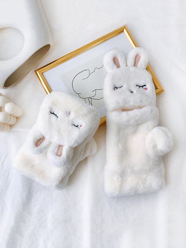 

Winter Furry Rabbit Gloves, White