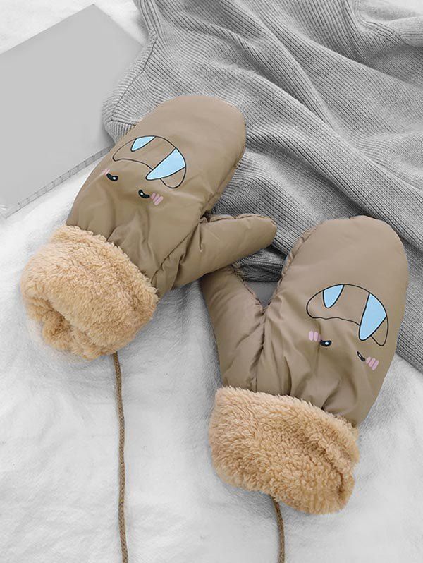 

Winter Cartoon Pattern Fleece Mitten Gloves, Khaki