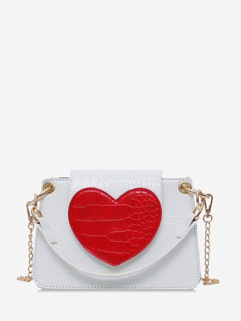 

Heart Pattern Leather Shoulder Bag, White