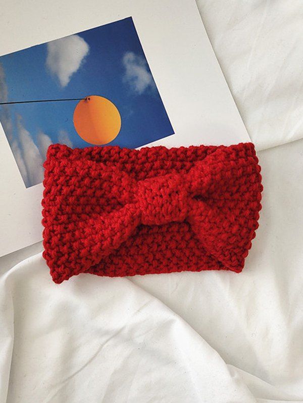 

Solid Bowknot Knit Headband, Red