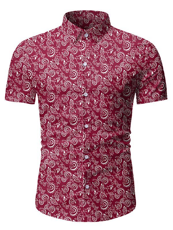 

Floral Print Button Short Sleeves Shirt, Red wine