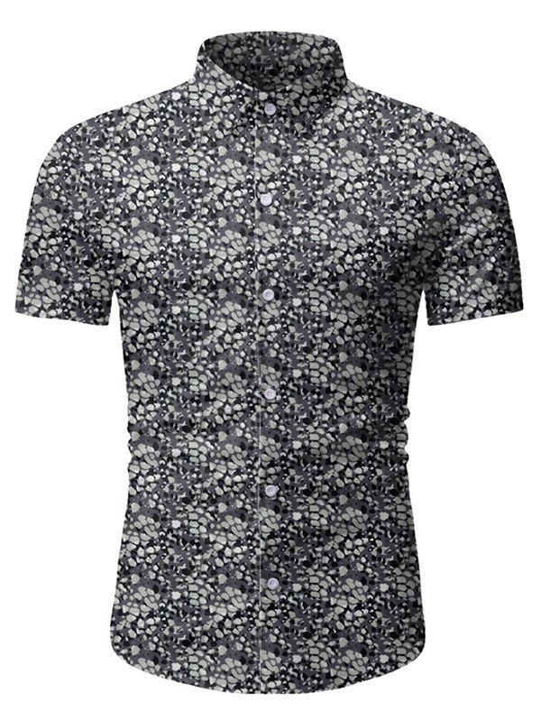 

Vintage Printed Short Sleeves Button Shirt, Gray