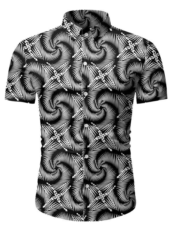 

Spiral Pattern Button Short Sleeves Shirt, Black