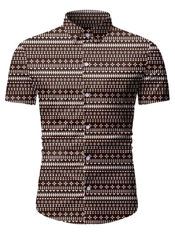 

Casual Print Short Sleeves Button Shirt, Coffee