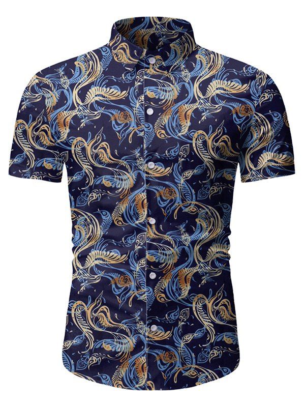 

Novelty Print Button Short Sleeves Shirt, Navy blue
