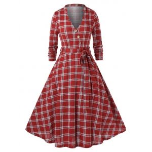 

Plus Size Plaid Pattern Dress, Chestnut red