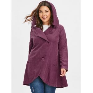 

Plus Size Button Hooded Coat, Rose red