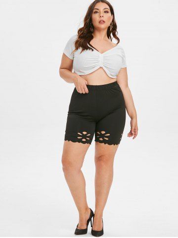 

Plus Size Laser Cut Slip Shorts, Black