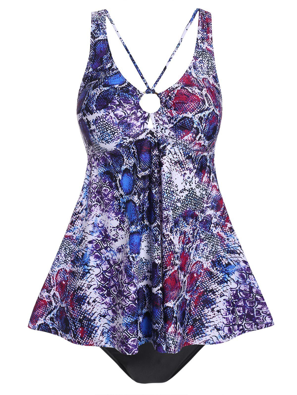 

Ring Snakeskin Strappy Tankini Swimsuit, Multi