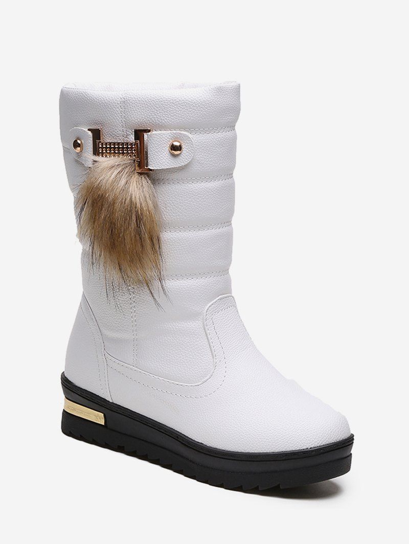 

Fur Decor Quilted Leather Fleece Mid Calf Boots, White
